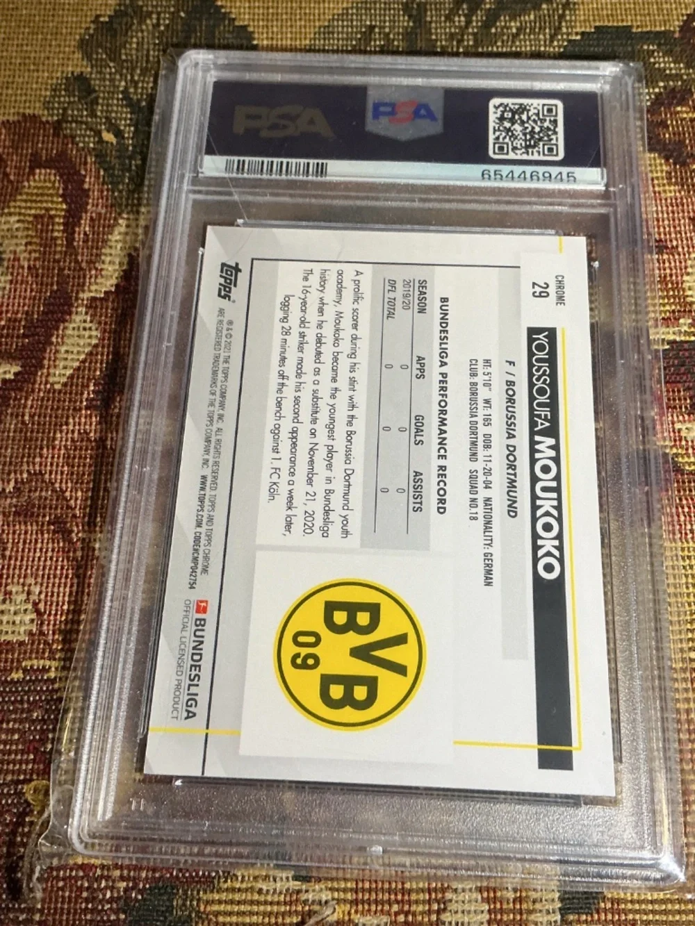 2020 Topps Chrome Bundesliga Youssoufa Moukoko PSA 10 GEM MT Rookie RC